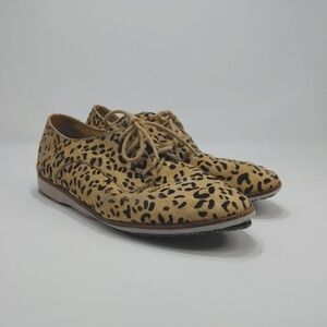 Rollie Oxford Shoes Derby Camel Leopard‎ Calf Hair Lace Up Tan Brown Flats 37 7